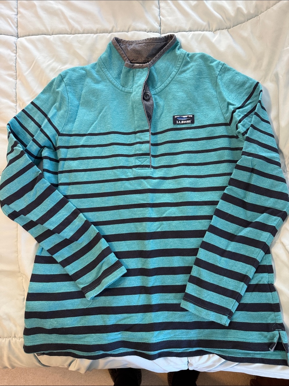 L.L. Bean Teal and Navy Striped Long-Sleeve Pullover